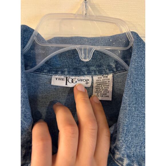 The Tog Shop Denim Button Jacket Shirt Petite Medium Women Stitched Birdhouse - Picture 5 of 8